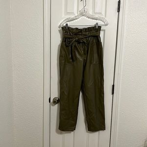 NWT.Olive colored pleather pants. Ties in the front.